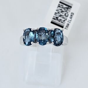Natural London Blue Topaz Three Stone Ring Sterling Silver Rhodium Overlay Sz 6!